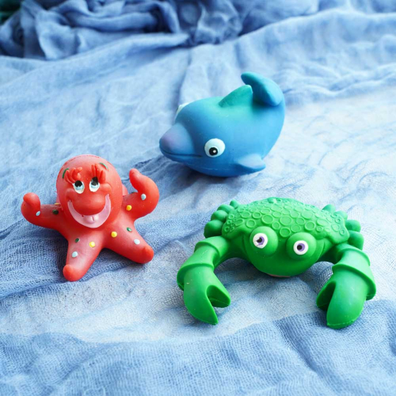 Lanco 100% Natural Rubber Bath Toys - Ocean Play Set including an octopus, crab and dolphin toy