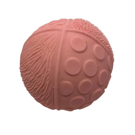 Lanco Pink coloured natural rubber textured Phantasy Sensory Ball pictured on a plain white background