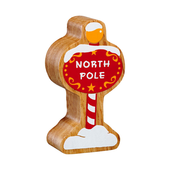 Lanka kade eco-friendly wooden north pole toy stood on a white background