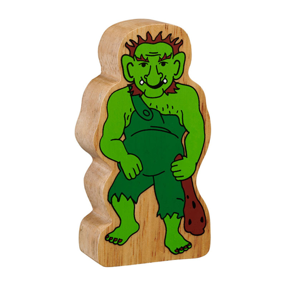 Lanka Kade handmade wooden green troll figure on a white background