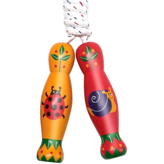 Lanka Kade Wooden Skipping Rope - Minibeasts design with a ladybird and snail on the handles