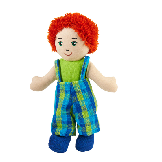 Lanka Kade children's white skin, red hair, soft toy boy doll on a white background