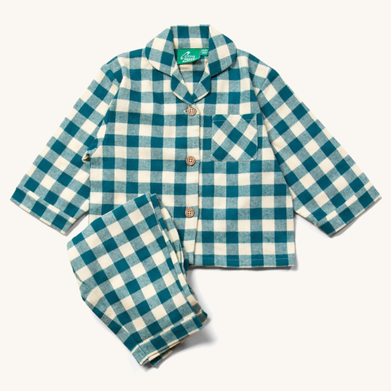LGR Blue Check Classic Button-Up Pyjamas on a plain background.