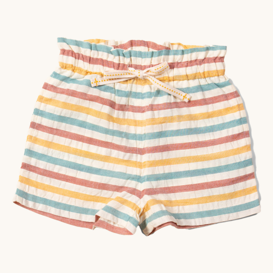 Little Green Radicals Walnut Striped By The Sea Twill Shorts. Made with GOTS Organic Cotton, these bautiful shorts have red, blue 