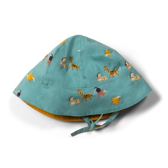 Little Green Radicals under the sun childrens reversible hat on a white background