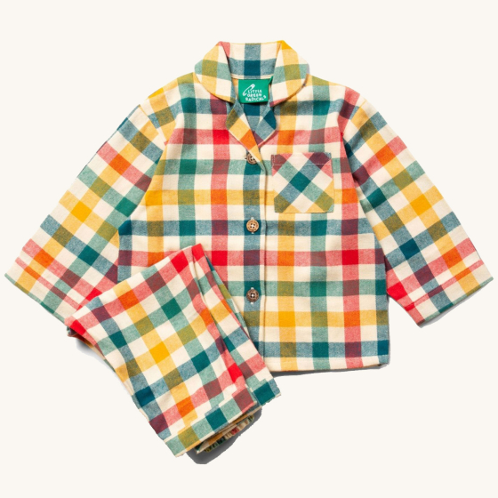 LGR Rainbow Check Classic Button-Up Pyjamas on a plain background.