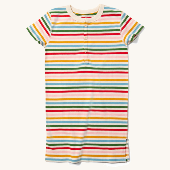 Little Green Radicals Adaptive Easy Feeding Rainbow Striped Henley Tunic pictured on a plain background