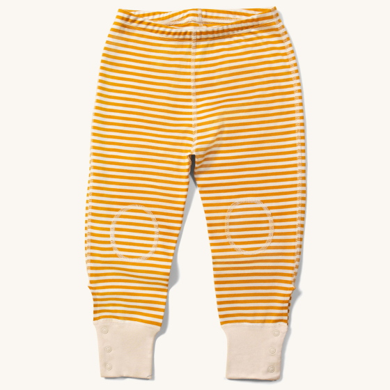 Little Green Radicals Adaptive Extra Long Gold Striped Joggers pictured on a plain background