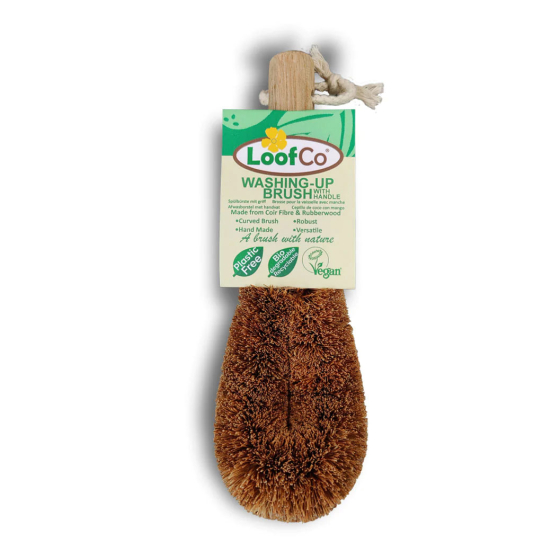 LoofCo coir fibre Washing-Up Brush with rubberwood Handle pictured on a plain white background