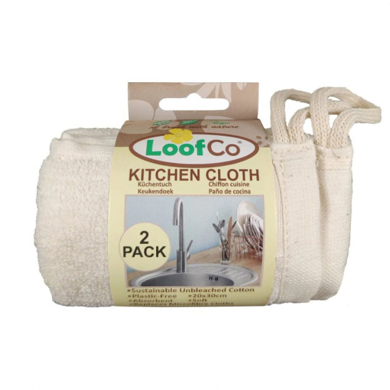 LoofCo Kitchen Cloth - 2 Pack in a cardboard packaging sleeve pictured on a plain white background