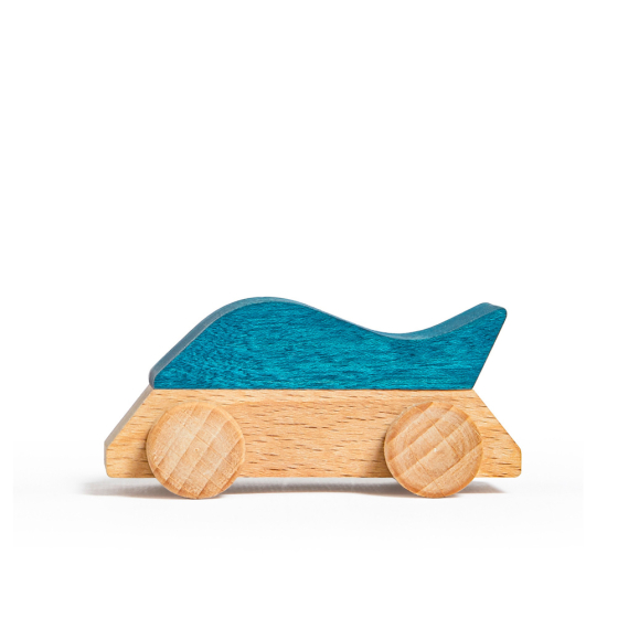 Lubulona eco-friendly wooden waldorf water supercar toy on a white background