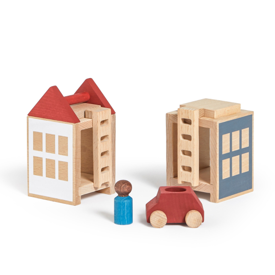 Lubulona eco-friendly wooden summerville mini toy town set on a white background