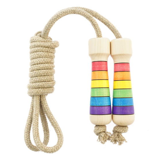 Mader 2.4m skipping rope with rainbow handles on a white background