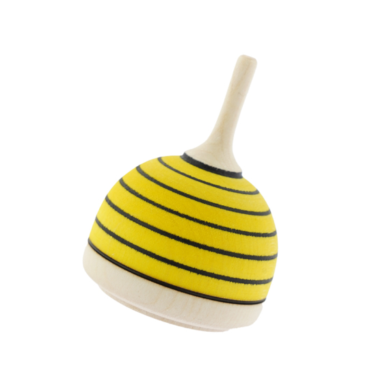 Mader solid wooden bee spinning top toy on a white background
