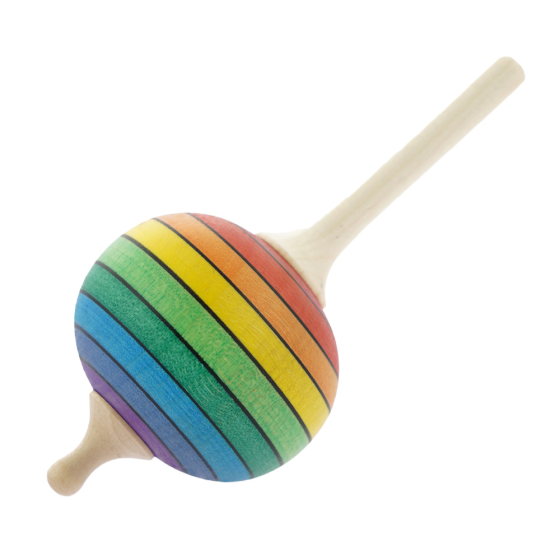 Mader childrens solid wooden rainbow lollipop spinning top on a white background
