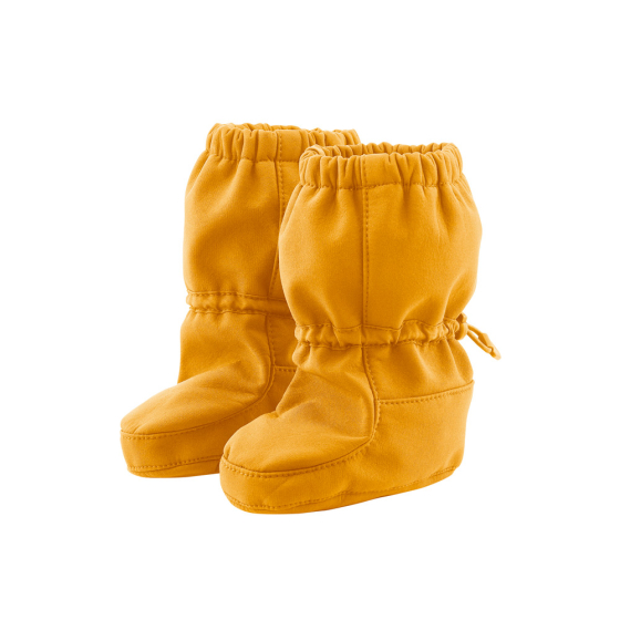 Mamalila eco-friendly winter allrounder baby booties in the mustard colour on a white background