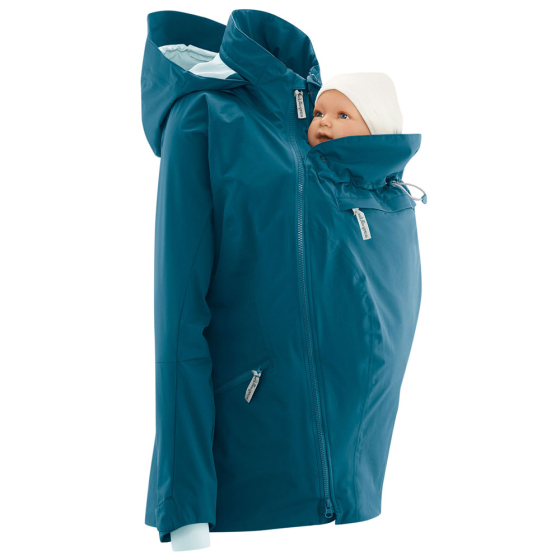 Mamalila womens eco-friendly outdoor adventure babywearing coat in teal on a white background