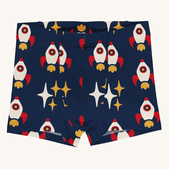 Maxomorra navy blue boxer shorts in rocket design