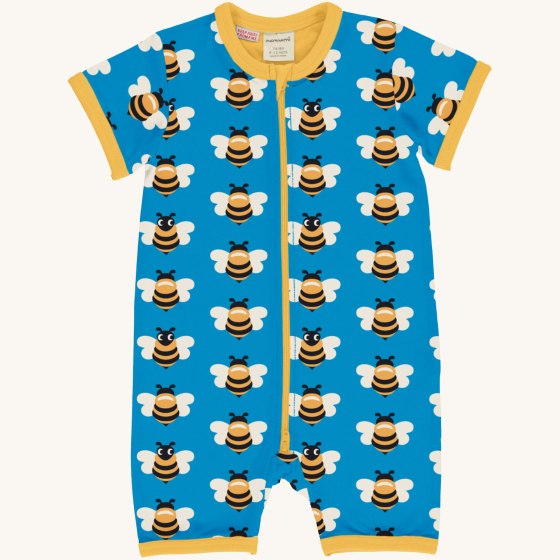 Maxomorra Picnic Bee Short Sleeve Rompersuit pictured on a plain background