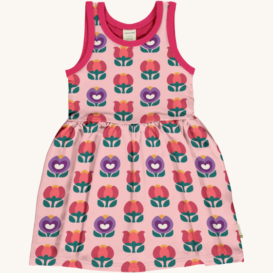Maxomorra Picnic Tulip Sleeveless Spin Dress pictured on a plain background