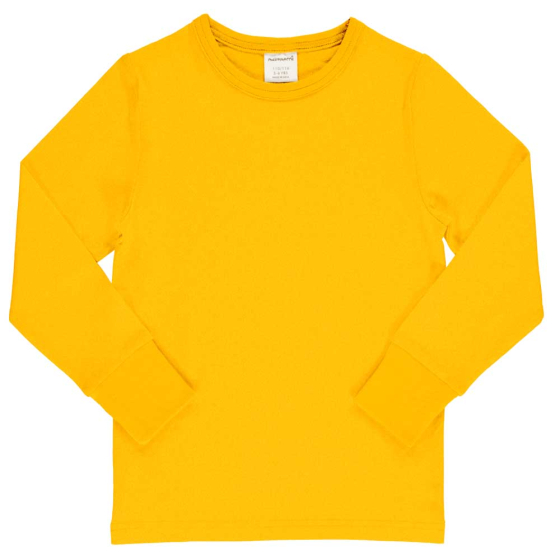Maxomorra block colour, organic long sleeved top in vibrant yellow. On a white background
