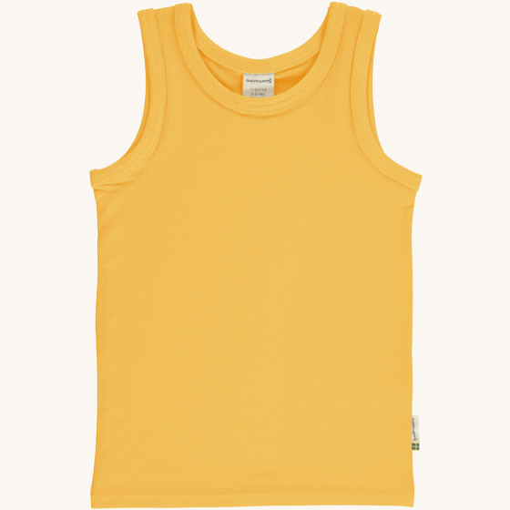 Maxomorra solid sun yellow colour organic cotton tank top vest pictured on a plain coloured background