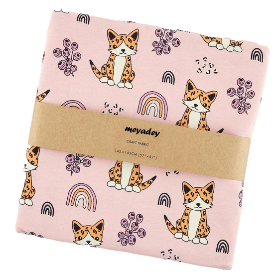 Meyaday organic GOTS cotton kitty rainbow craft fabric pack on a white background
