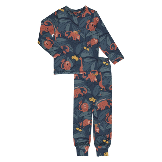 Meyadey kid's organic cotton long sleeve pyjama set in the Humorous Howler print on a white background