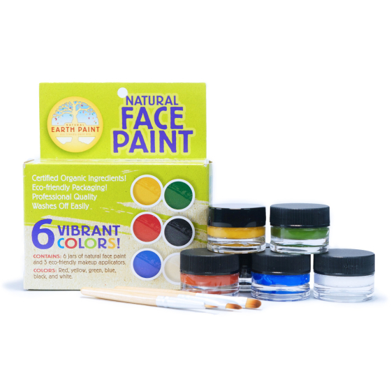 Natural Earth children's eco-friendly face painting kit laid out on a white background