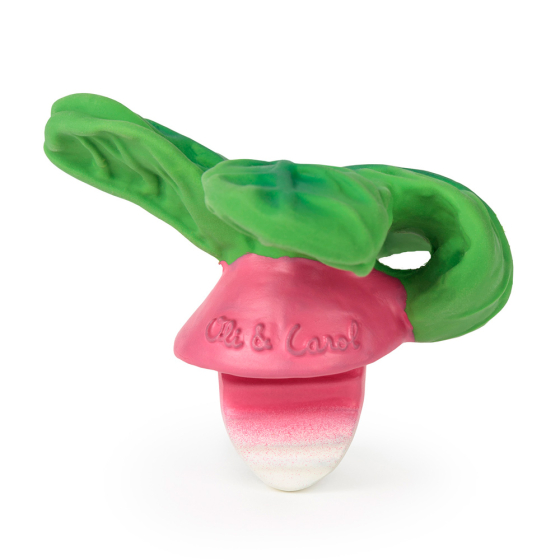 Oli and carol ramonita the radish rubber baby teether toy on a white background