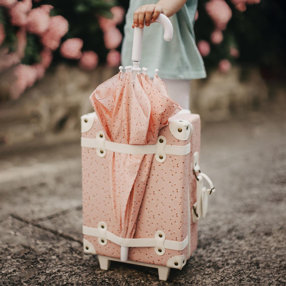 Olli Ella See-Ya Pink Dasies Umbrella tucked into Olli Ella Pink Dasies Travel Case