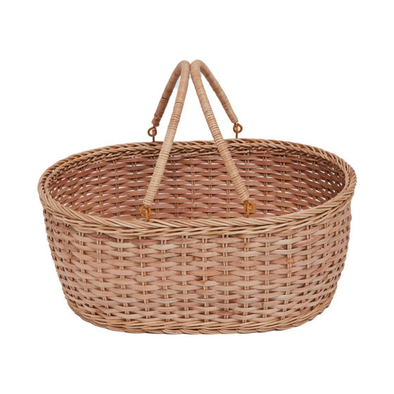 olli ella rattan basque basket with handles up on the white background