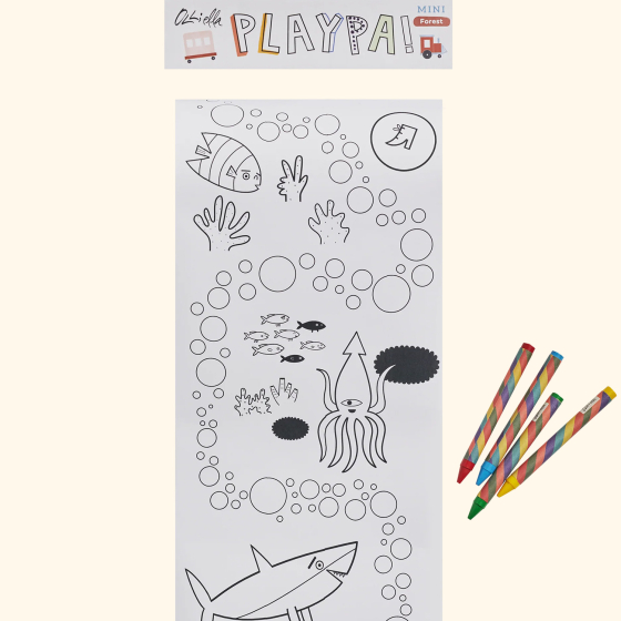 Olli Ella Playpa Children's Colouring Paper Roll Travel Pack  -  Ocean Design on a plain background.