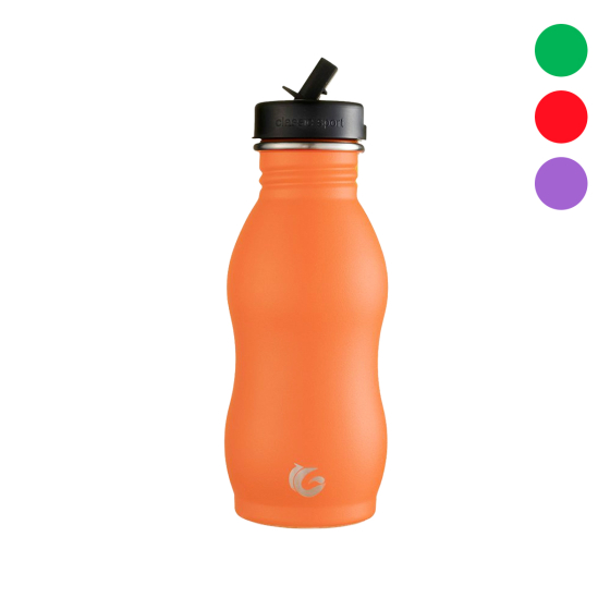 One Green Bottle 500ml in Easy Peeler Orange curved sports drinks bottle on a white background