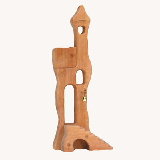 Ostheimer kids handmade wooden tower toy with stairs on a beige background