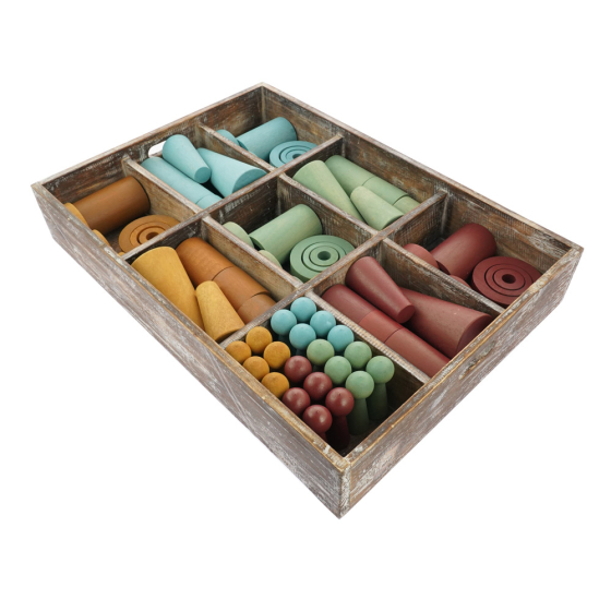 Papoose handmade coloured earth tinker tray toy set on a white background