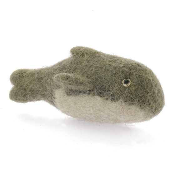 Papoose childrens handmade felt dolphin toy figure on a white background