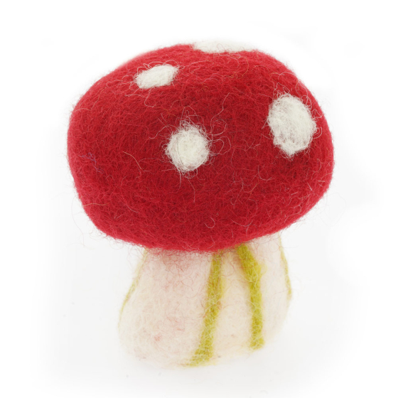 Papoose handmade felt mushroom toy on a white background