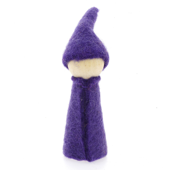 Papoose handmade felt rainbow goethe gnome figure in violet on a white background