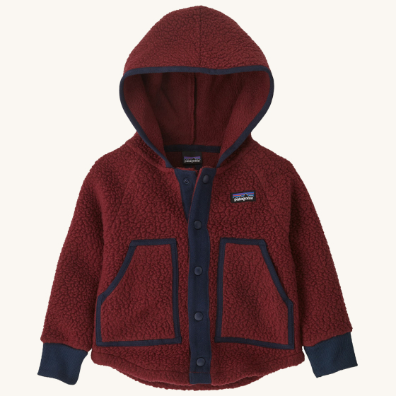 Patagonia Little Kids Retro Pile Fleece Jacket - Carmine Red on a plain background.