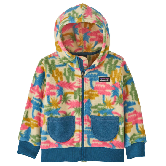 Patagonia Little Kids Synch Cardigan featuring a Tree Connection print in an Oat White colour way pictured on a plain white background
