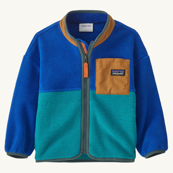 Front view of the Patagonia Little Kids Synchilla Fleece Jacket - Passage Blue on a plain background.
