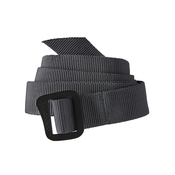 Patagonia adults adjustable friction belt in forge grey rolled up on a white background