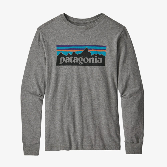 Patagonia Kid's LS P-6 Logo: Gravel Heather Graphic T-Shirt