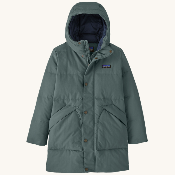 Front of the Patagonia Kids Downdrift Parka - Nouveau Green on a plain background.