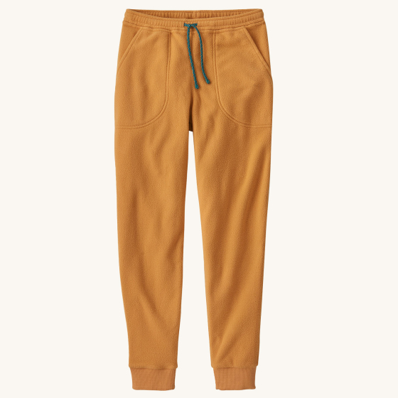 Patagonia Kids Micro-D Fleece Joggers - Dried Mango. Front view of the joggers on a plain background.