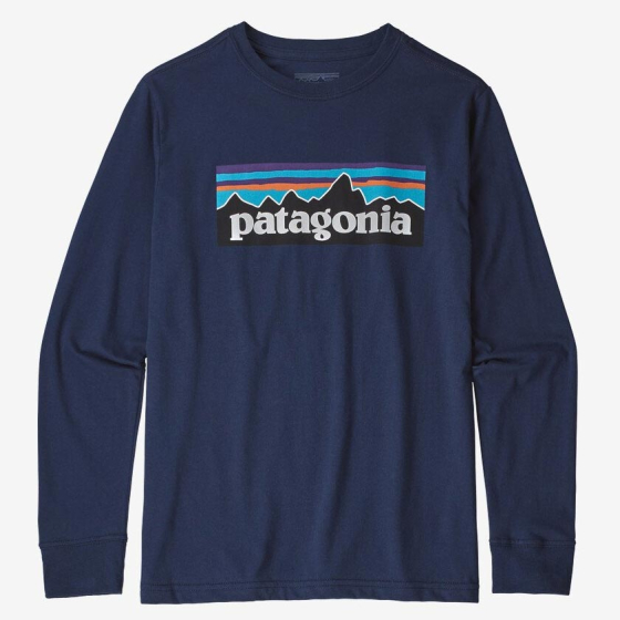 Patagonia Kid's LS P-6 Logo: Classic Navy Graphic T-Shirt