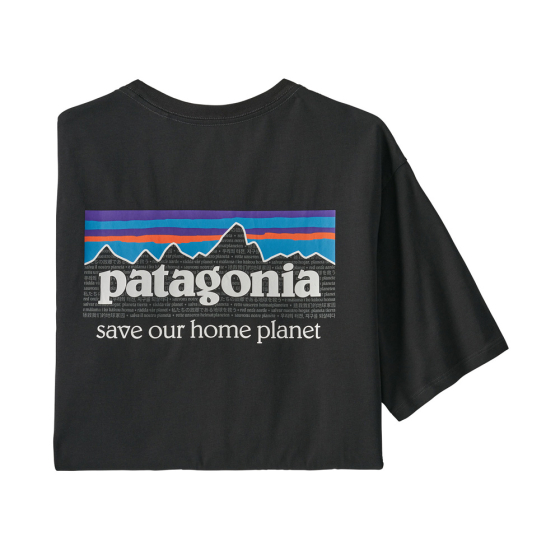 Patagonia organic cotton p-6 mission t-shirt in ink black on a white background