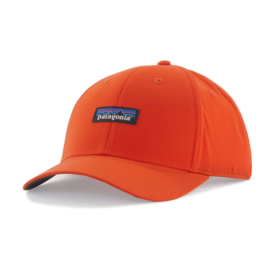Patagonia eco-friendly adjustable airshed hat on a white background in the paintbrush red colour