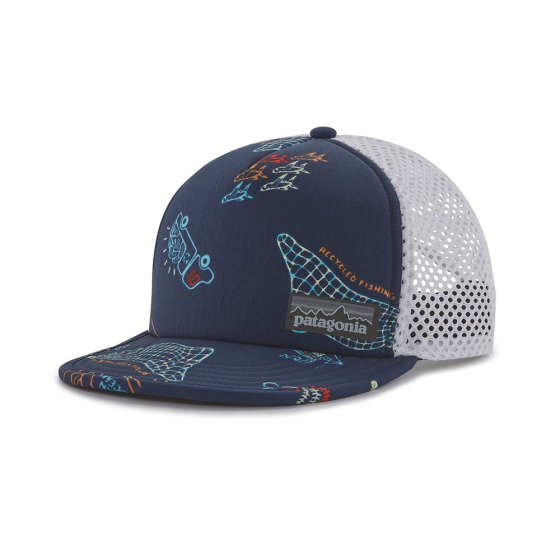 Patagonia tidepool blue duckbill trucker hat on a white background